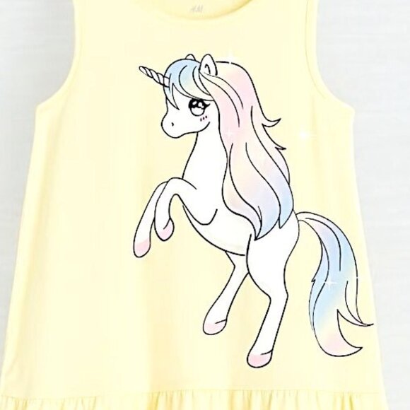 H&M Big Yellow Unicorn Sleeveless dress 100% Cotton Sting free size 2T NWT - Picture 4 of 6